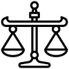 Icono con una balanza representativo del sector del derecho, ley, justicia. Servicios de asesoría. Icono con una balanza representativo del sector del derecho, ley, justicia. Servicios de asesoría.